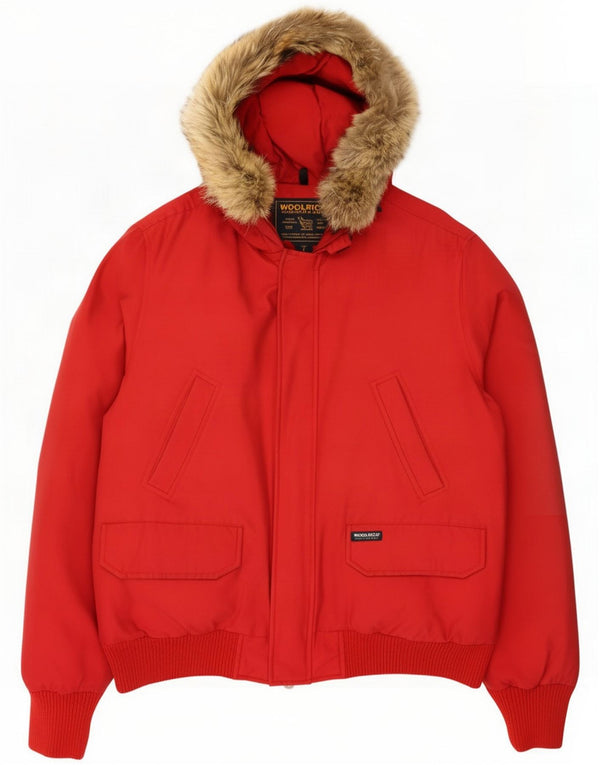 Woolrich Męska ocieplana kurtka z kapturem UK 40 Large Red Cotton