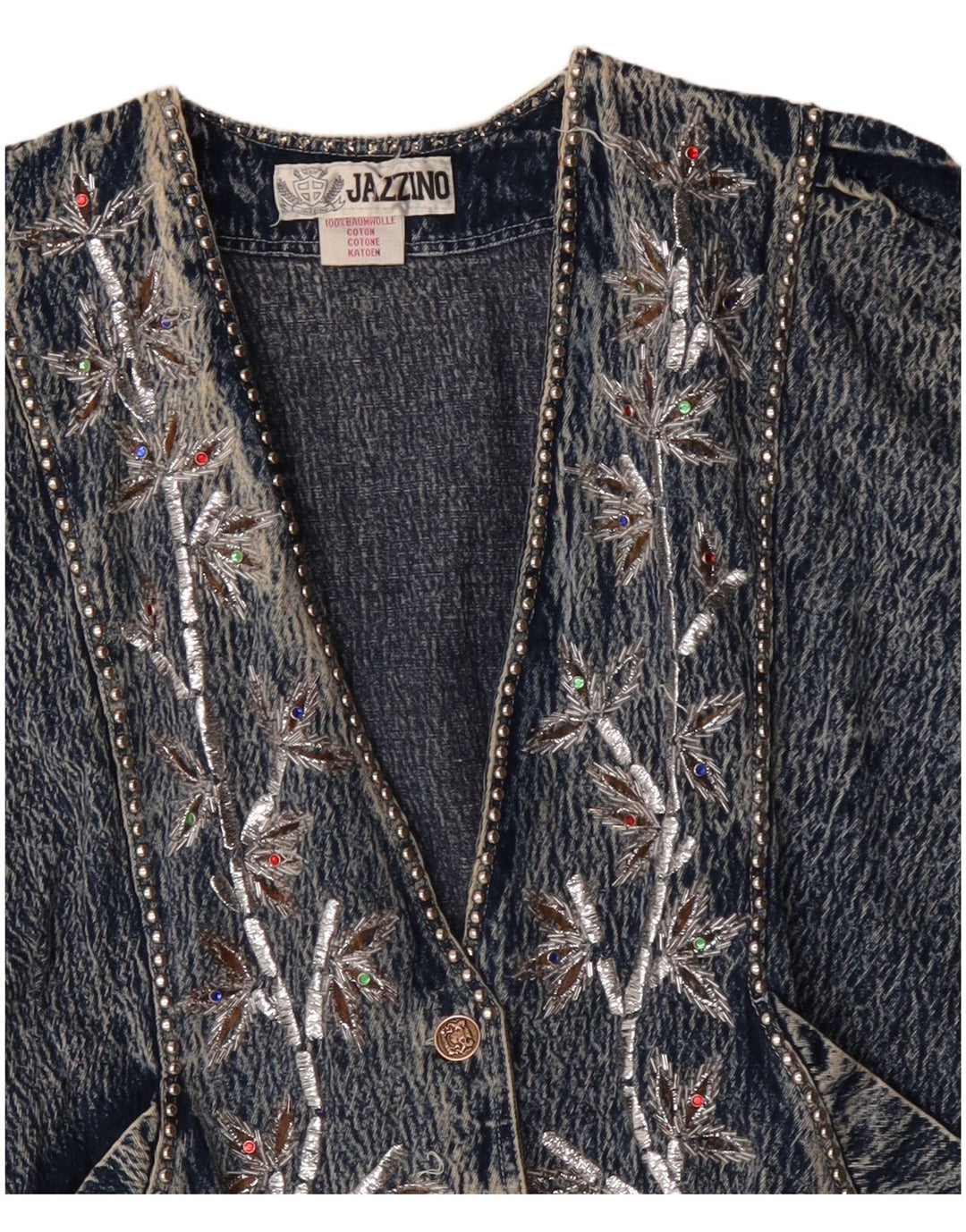 JAZZINO Damska kurtka dżinsowa oversize z rękawem 3/4 UK 18 XL, niebieska w kwiaty