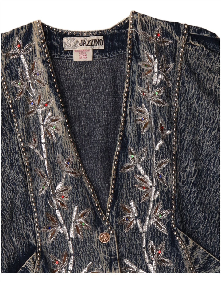 JAZZINO Damska kurtka dżinsowa oversize z rękawem 3/4 UK 18 XL, niebieska w kwiaty