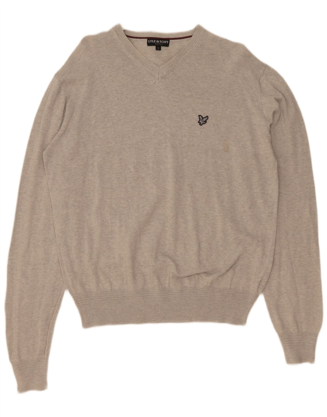 Męski sweter Lyle & Scott Heritage z dekoltem w kształcie litery V, duży, szary, bawełniany