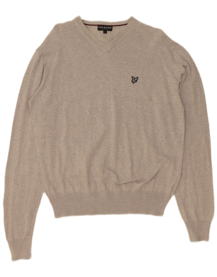 Męski sweter Lyle & Scott Heritage z dekoltem w kształcie litery V, duży, szary, bawełniany