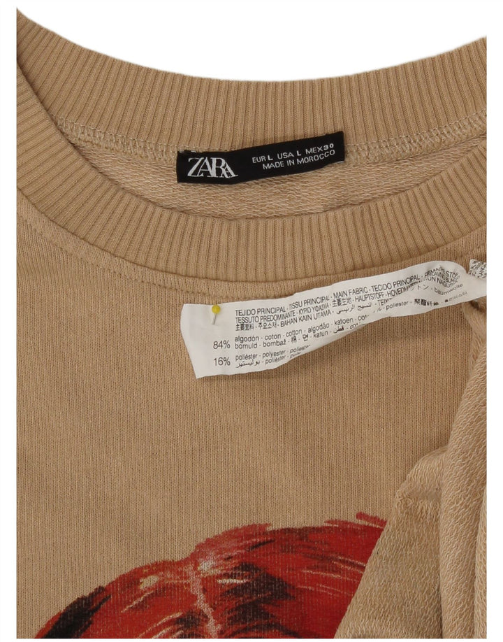 Damski sweter Zara z abstrakcyjnym wzorem, UK 16, duży, beżowy, bawełniany
