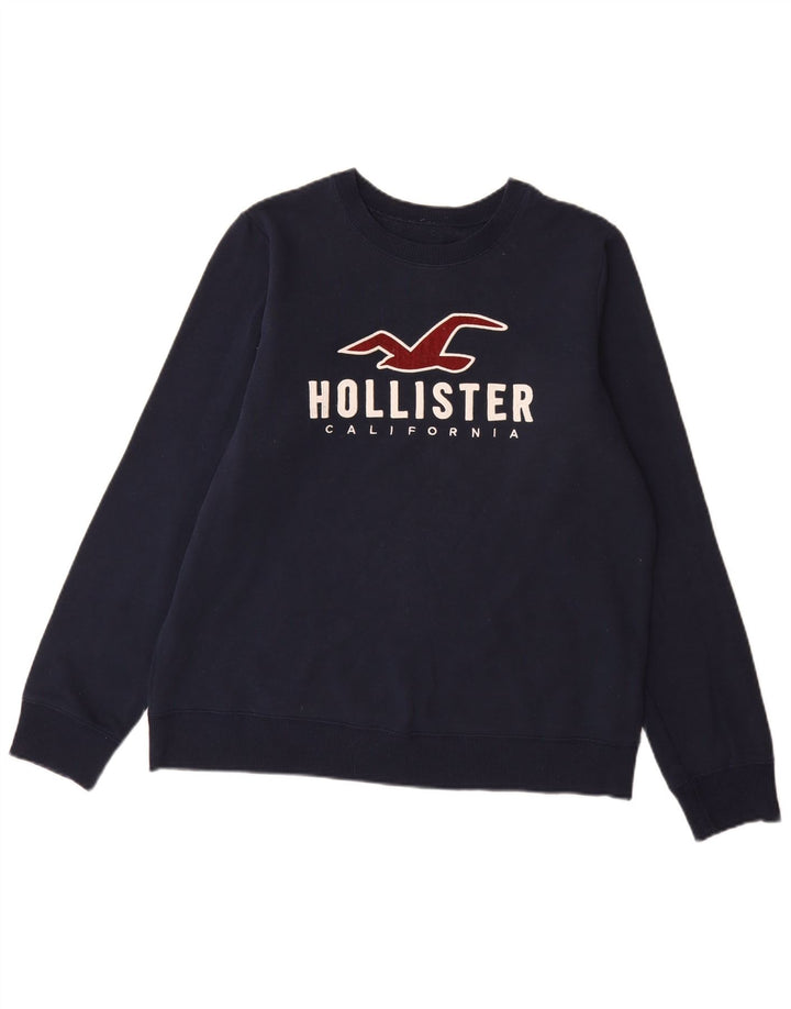 Męska bluza z grafiką Hollister, średnia, granatowa, bawełniana
