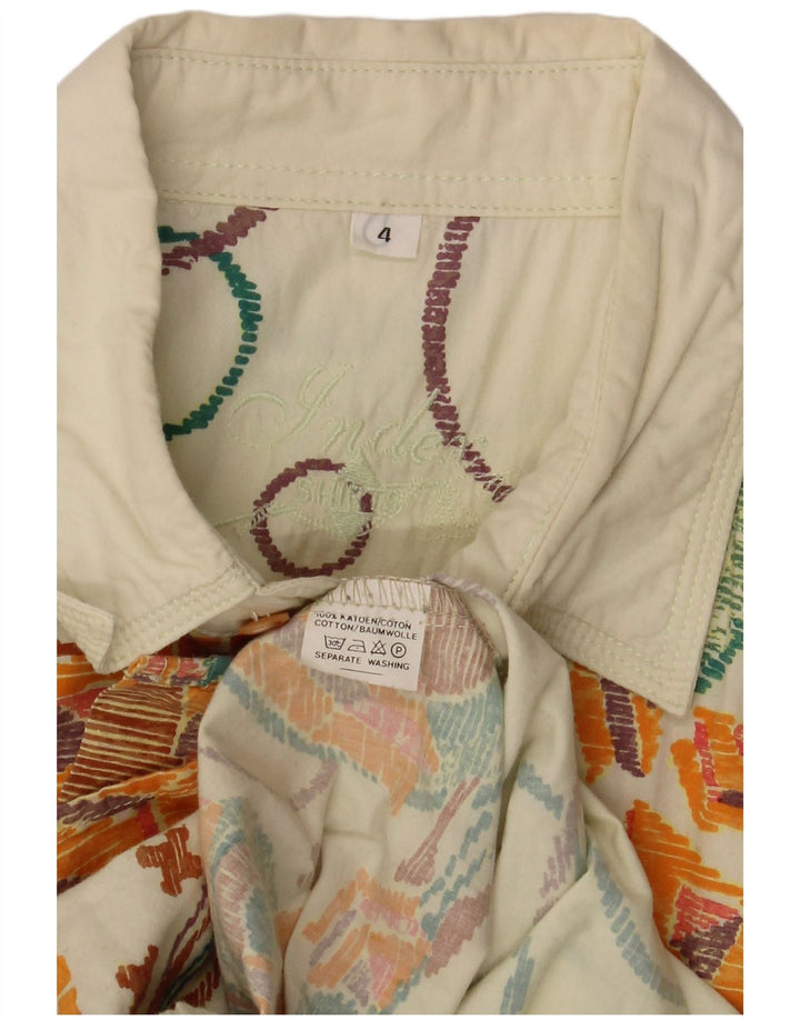 Koszula męska w stylu vintage 2XL w kolorze złamanej bieli, z geometrycznej bawełny