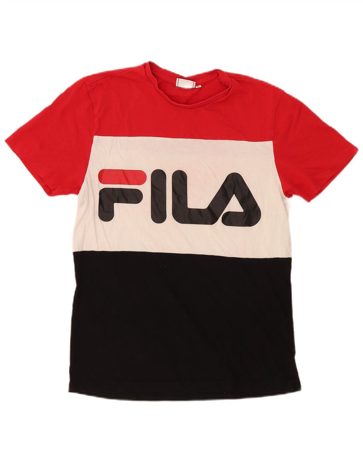 Męski T-shirt Fila z grafiką, mały, wielokolorowy, bawełniany z blokami kolorów