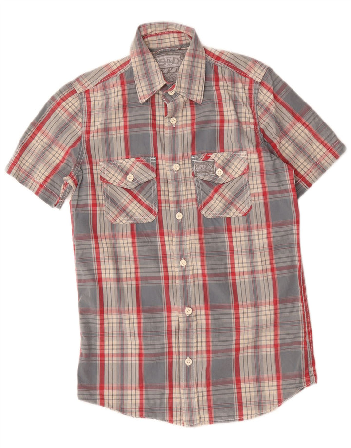Męska koszula z krótkim rękawem Superdry, mała, niebieska, bawełniana kratka