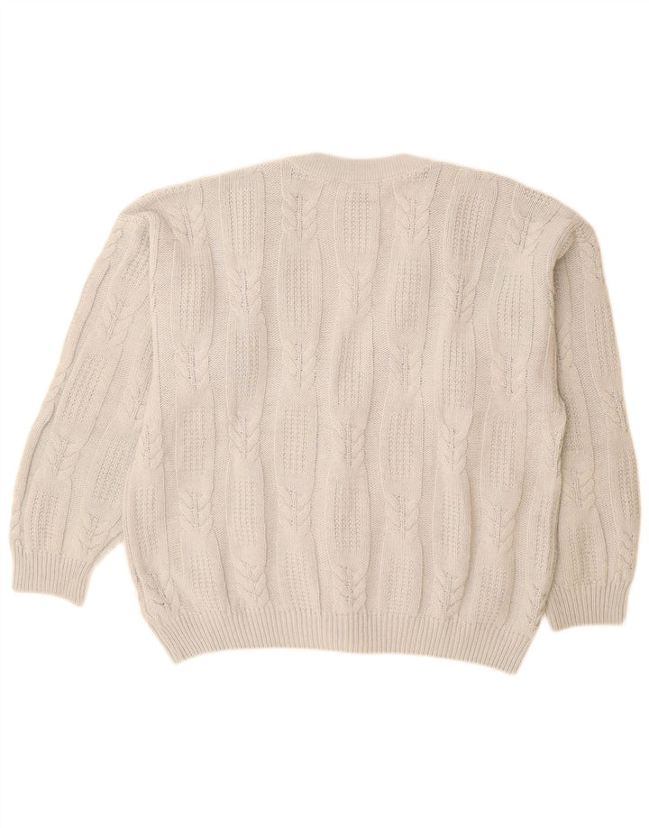 Męski sweter kardigan GIO FERRARI IT 52, duża wełna z alpaki w kolorze złamanej bieli