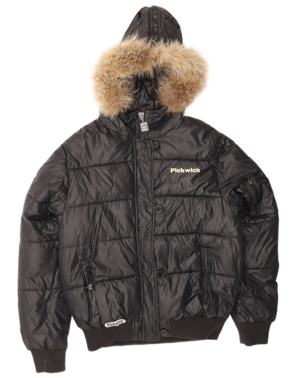 PICKWICK Womens Hooded Padded Jacket UK 18 XL Black Nylon