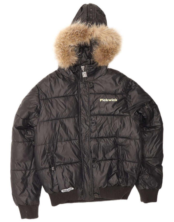 Damska ocieplana kurtka z kapturem PICKWICK UK 18 XL, czarny nylon