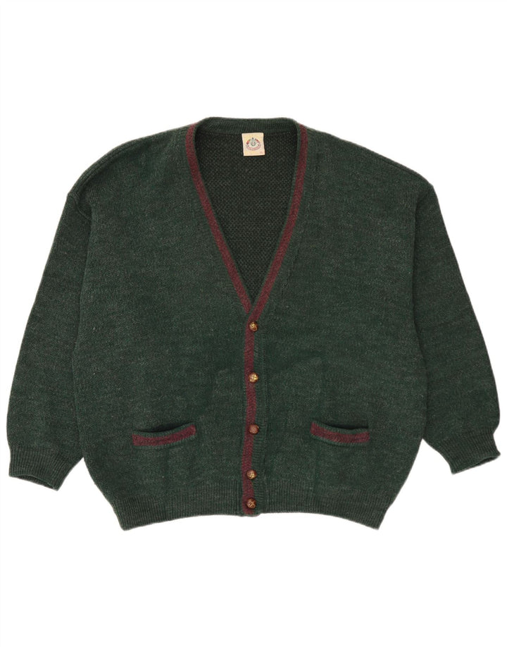Vintage męski sweter rozpinany XL, zielona wełna