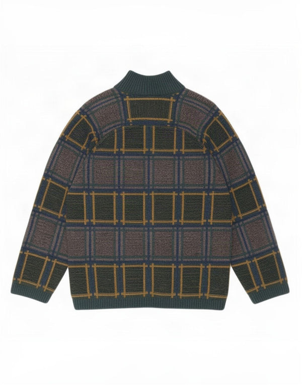 Dwustronny sweter męski w stylu vintage, średni zielony moher w kratkę