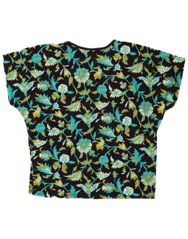 T-shirt damski w stylu vintage Top UK 18 XL, czarny w kwiaty