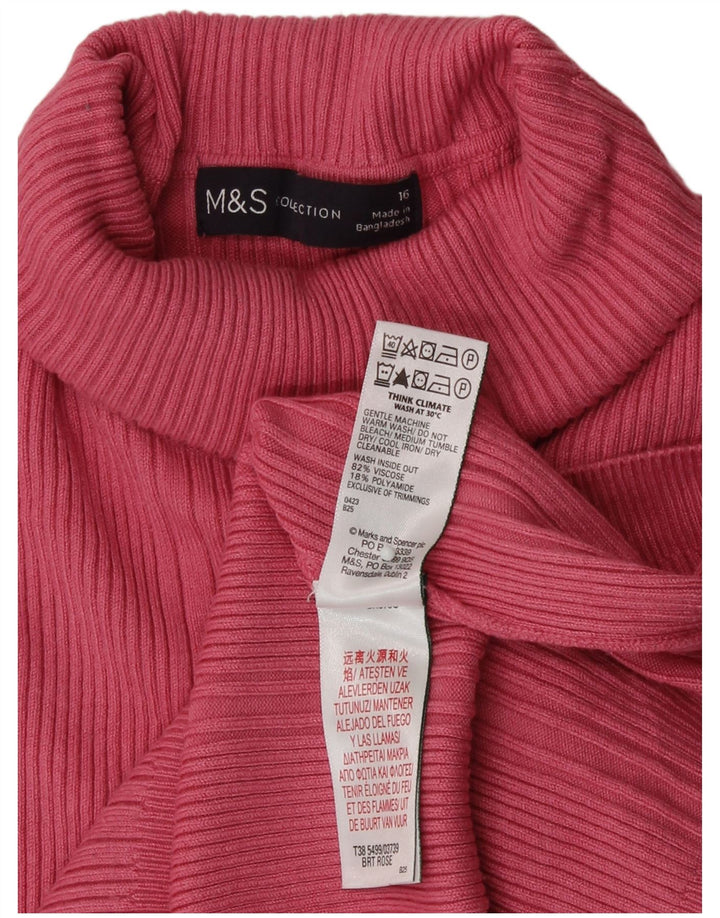Marks & Spencer Damski sweter z golfem UK 16, duży, różowy, wiskoza