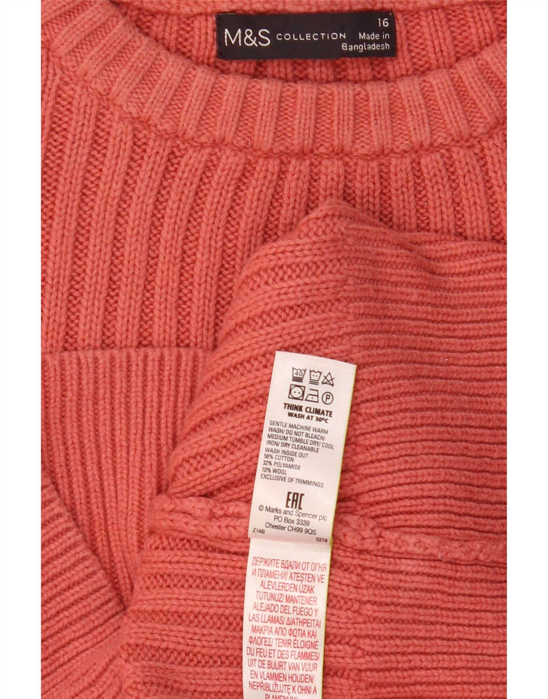 Marks & Spencer Damski sweter z okrągłym dekoltem, UK 16, duży, różowy