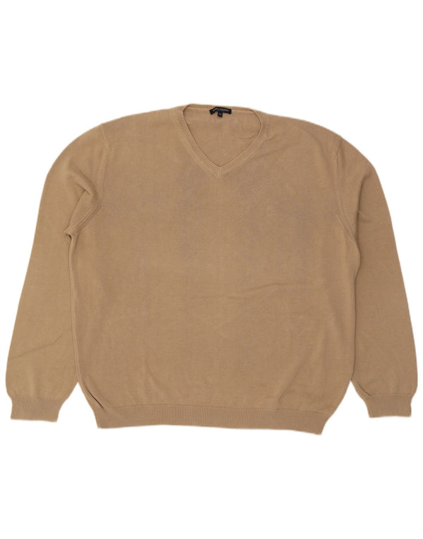 Męski sweter z dekoltem w kształcie litery V, 2XL, beżowa bawełna, Marina Yachting