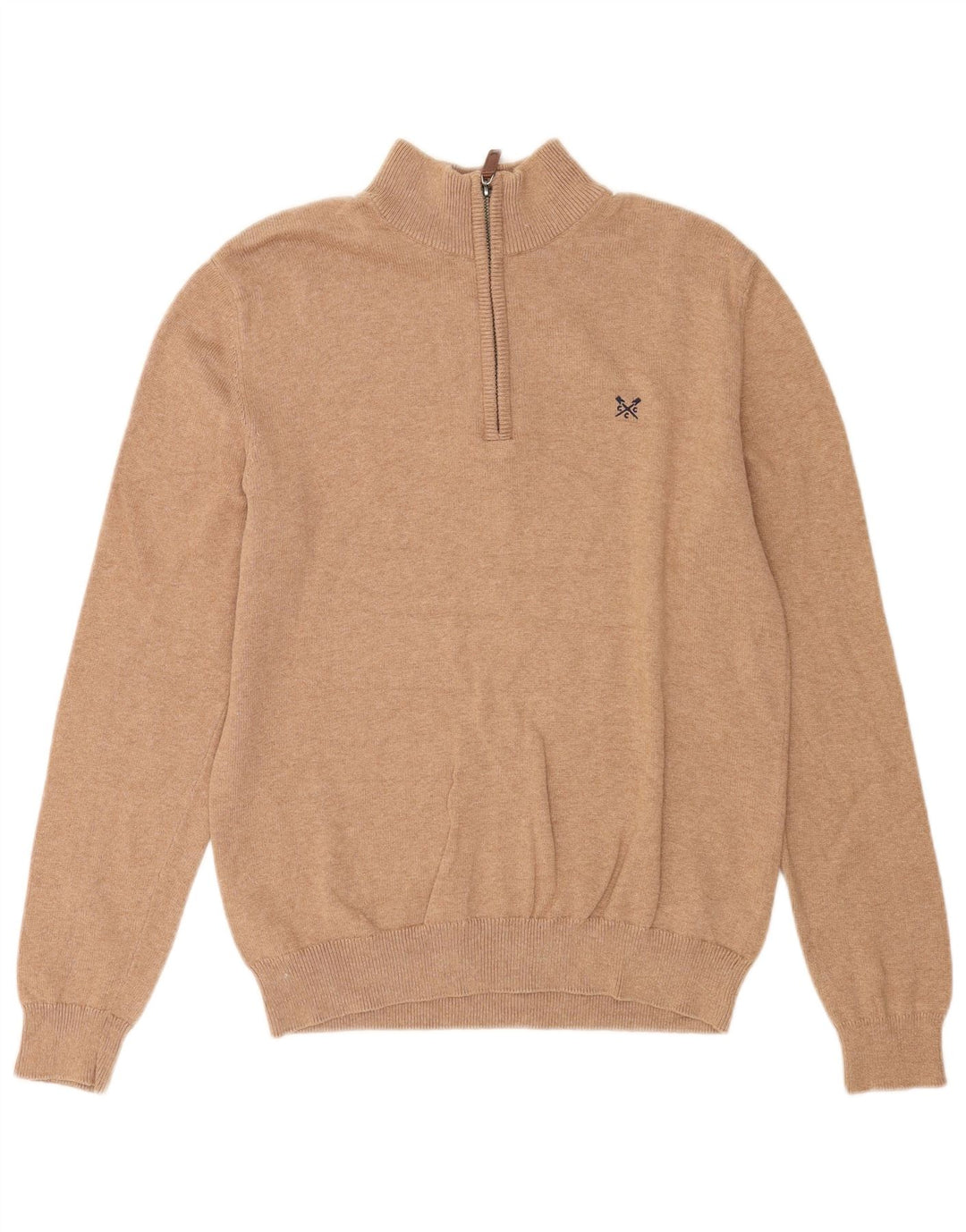 Crew Clothing Męski sweter z zamkiem błyskawicznym, średniobrązowy, bawełniany