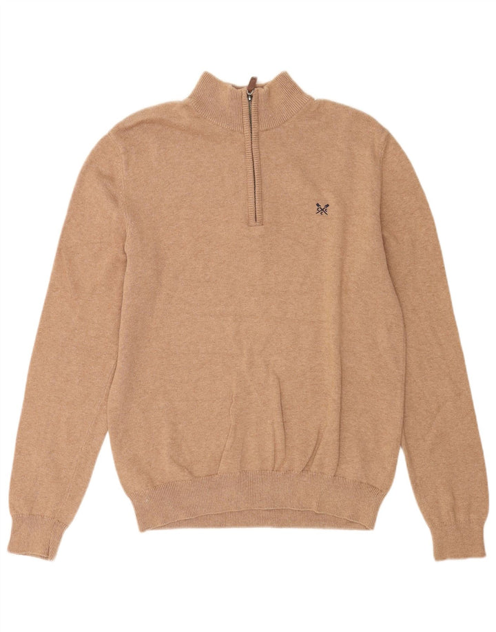 Crew Clothing Męski sweter z zamkiem błyskawicznym, średniobrązowy, bawełniany