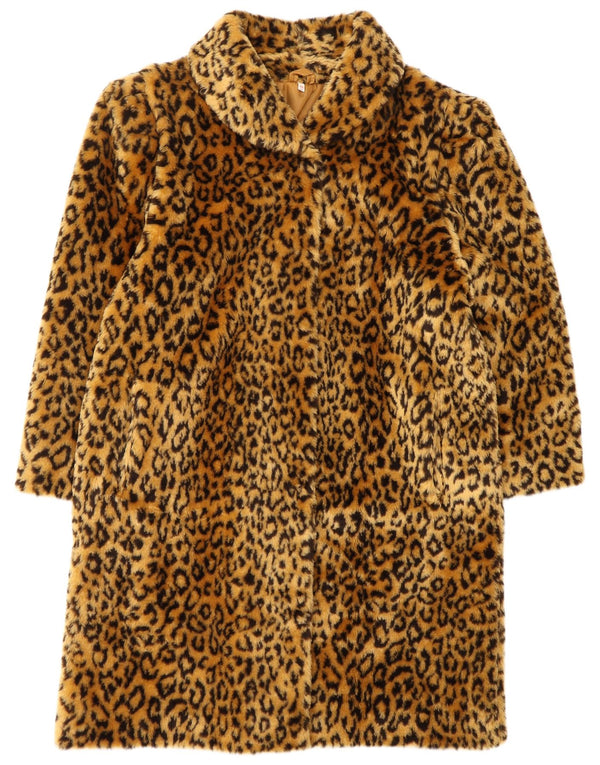 VINTAGE Damski płaszcz oversize ze sztucznego futra EU 40 Średni brązowy nadruk zwierzęcy