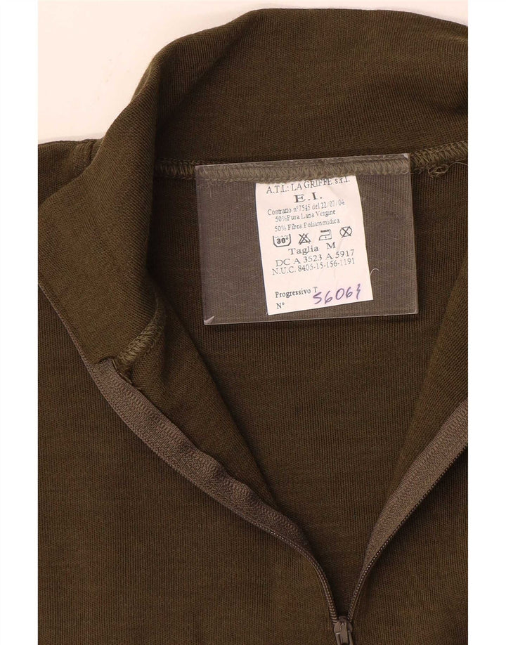 Męski sweter z zamkiem w stylu vintage, średni khaki, poliamid