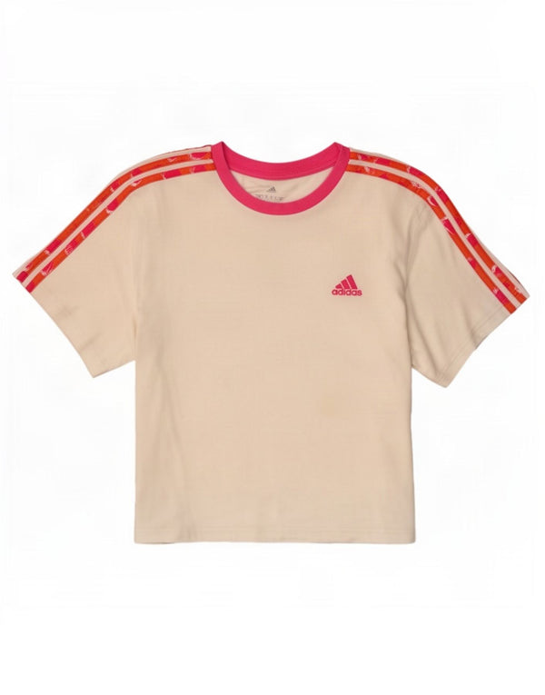 Damska koszulka Adidas Crop Graphic Top UK 12/14 Średnia biała bawełna