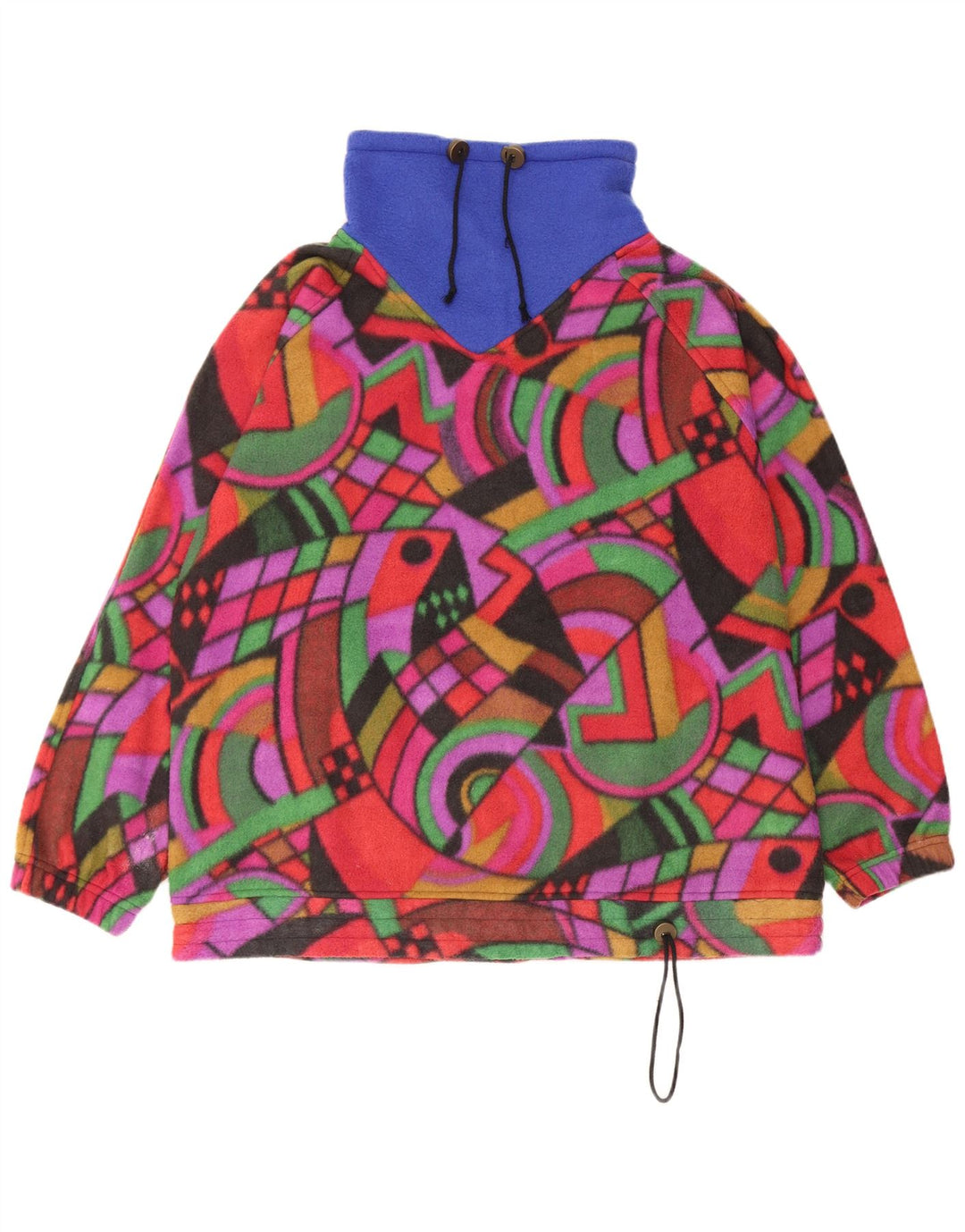 Vintage męski sweter polarowy o luźnym kroju, mały, wielokolorowy, geometryczny