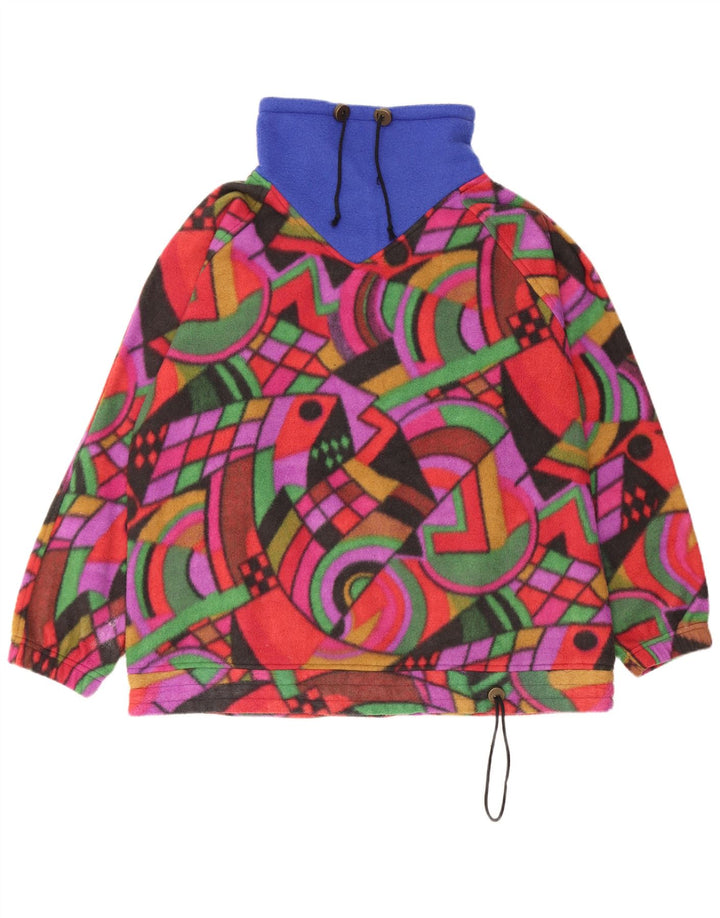 Vintage męski sweter polarowy o luźnym kroju, mały, wielokolorowy, geometryczny