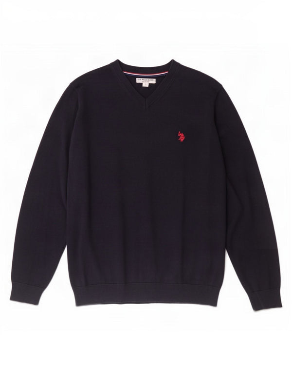 US Polo Assn. Męski sweter z dekoltem w kształcie litery V, duży, granatowy, bawełniany