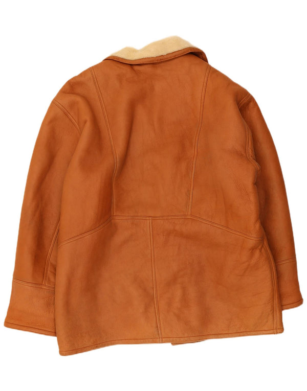 Vintage męska kurtka shearling UK 40 duża brązowa skóra