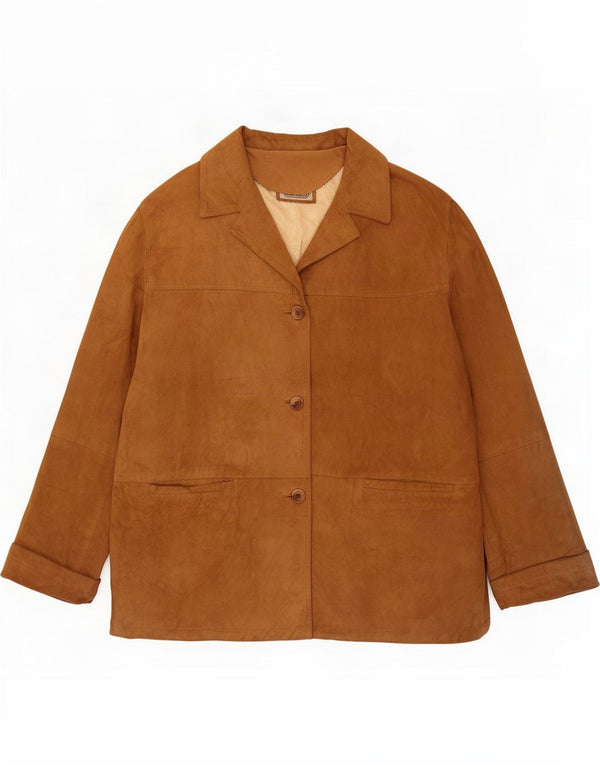 Vintage Womens Suede Jacket IT 52 2XL Beige Leather