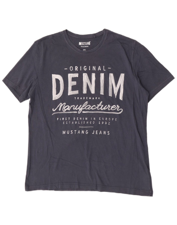 Męska koszulka z grafiką Mustang Top 2XL, granatowa, bawełniana