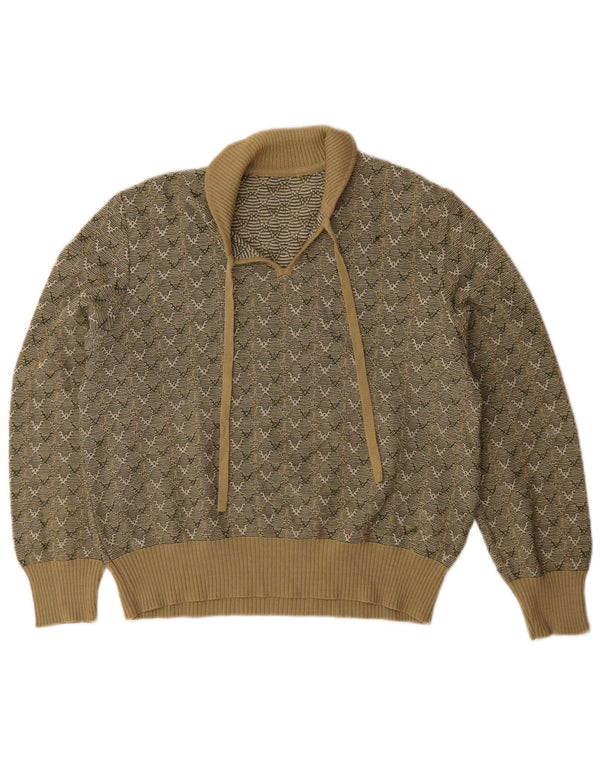 Vintage damski sweter polo UK 14, duży, khaki, geometryczny