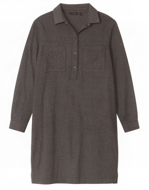 Massimo Dutti Womens Long Sleeve Shirt Dress EU 42 Large Grey Chevron