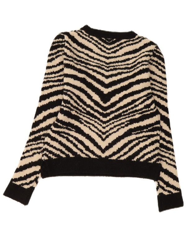 Damski sweter Oasis z dekoltem w łódkę, UK 6 XS, czarny z nadrukiem zwierzęcym