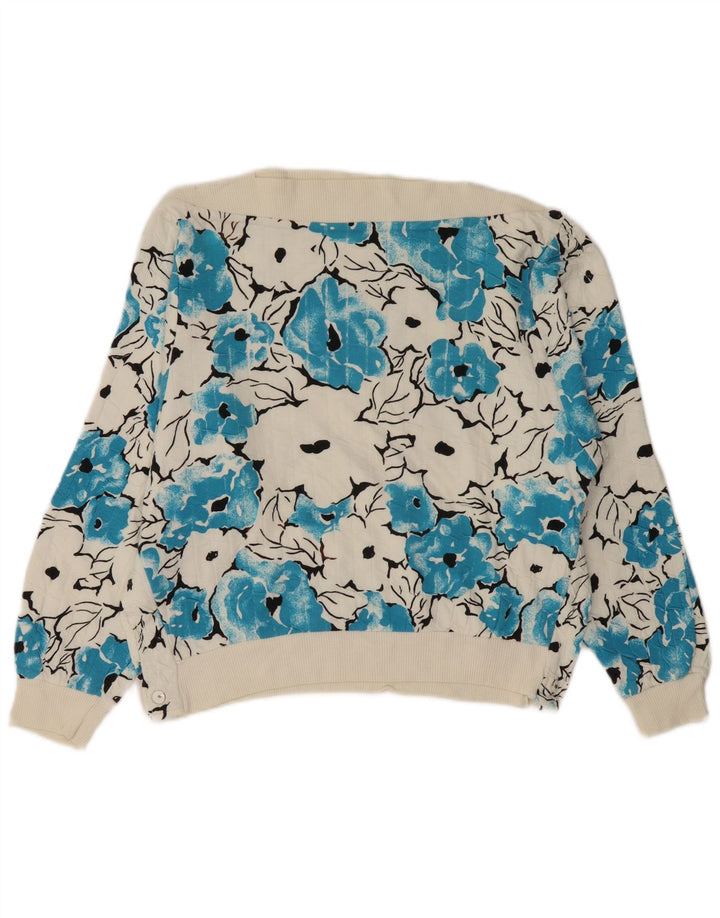 Sweter damski VINTAGE z dekoltem w łódkę UK 14 Średni biały kwiatowy