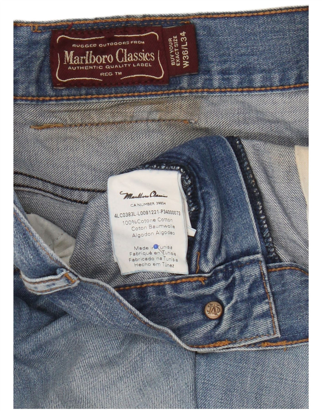Marlboro Classics Męskie proste dżinsy W36 L34 Niebieska bawełna