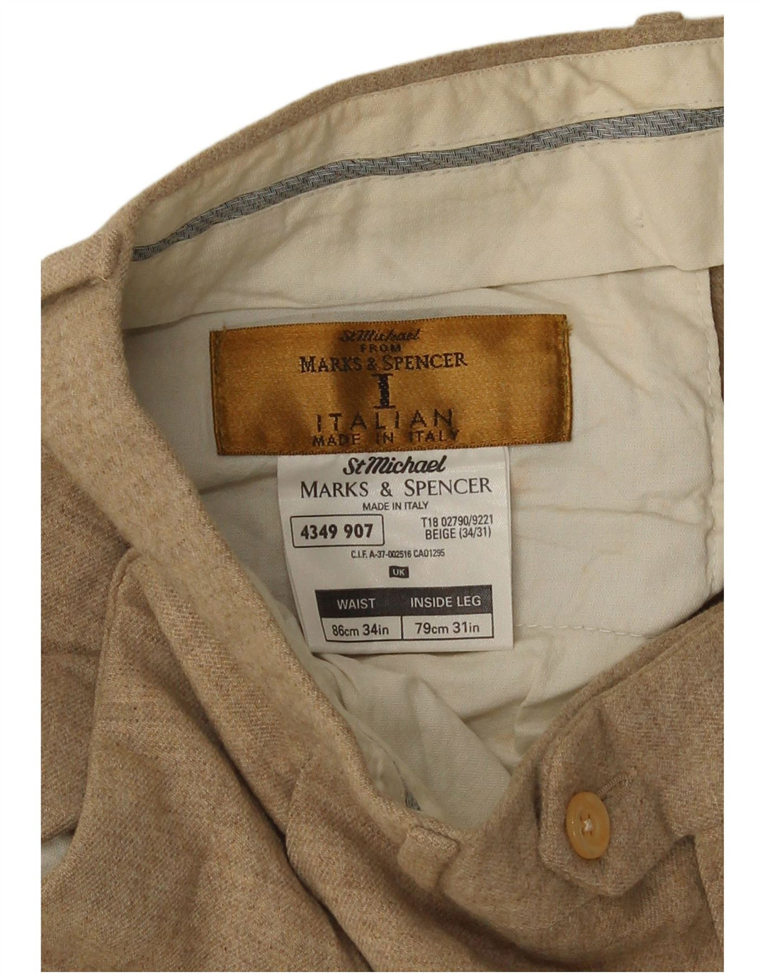Marks & Spencer Męskie spodnie typu casual St. Michael W34 L31 Brązowa wełna