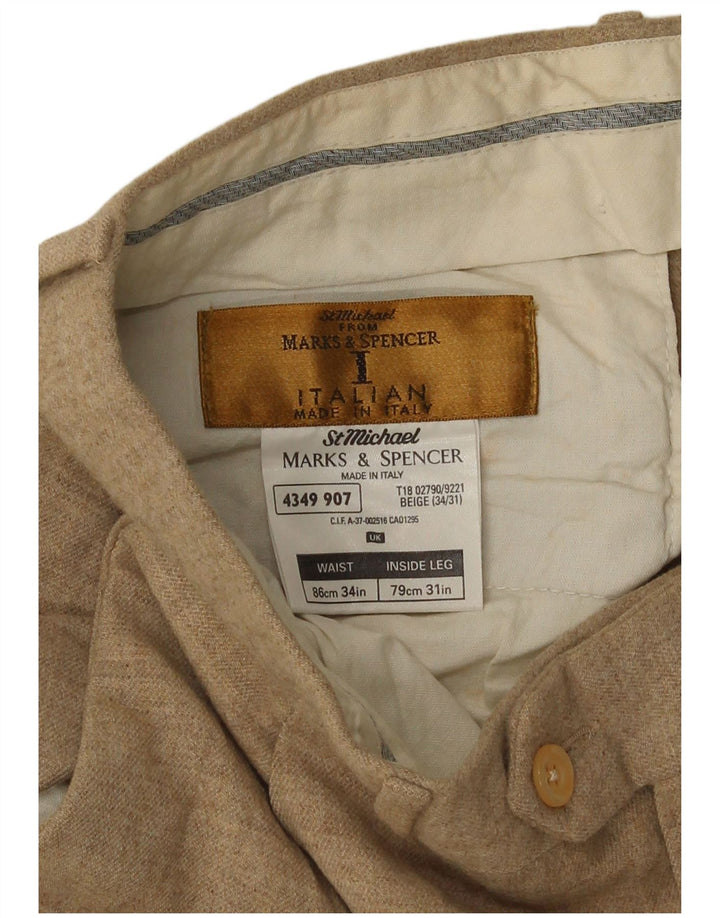 Marks & Spencer Męskie spodnie typu casual St. Michael W34 L31 Brązowa wełna