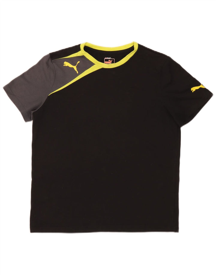 Chłopięcy T-shirt z grafiką Puma, 15-16 lat, czarny poliester z blokami kolorów