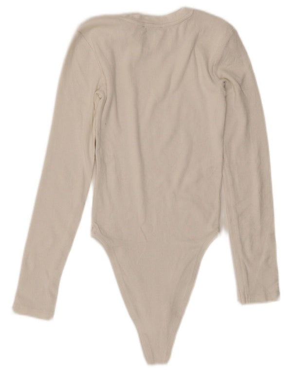 Damskie body z długim rękawem ZARA UK 8 Small, białe, bawełniane