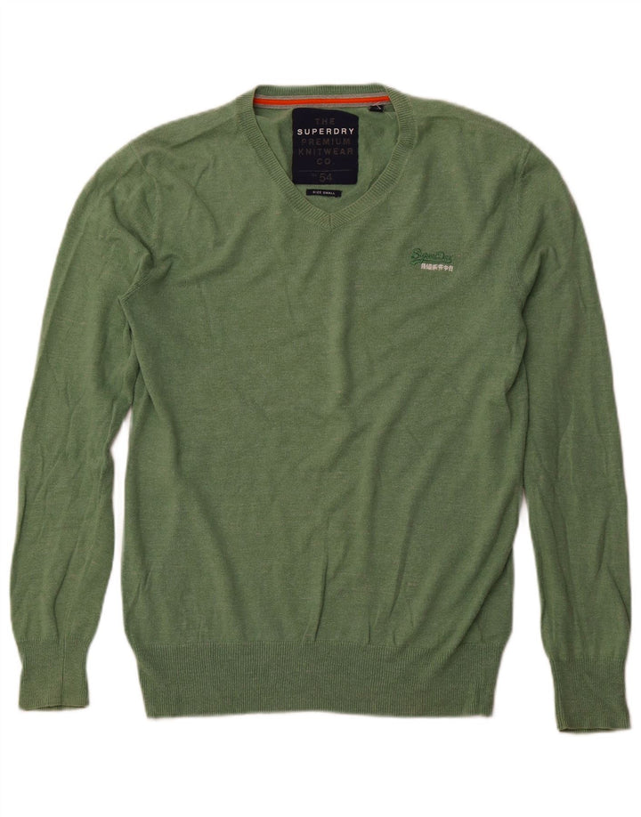 Męski sweter Superdry z dekoltem w kształcie litery V, mały, zielony, bawełniany