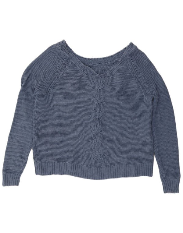 Damski sweter Roxy Crop Oversize z dekoltem w kształcie litery V, UK 16, duży, niebieski, bawełniany