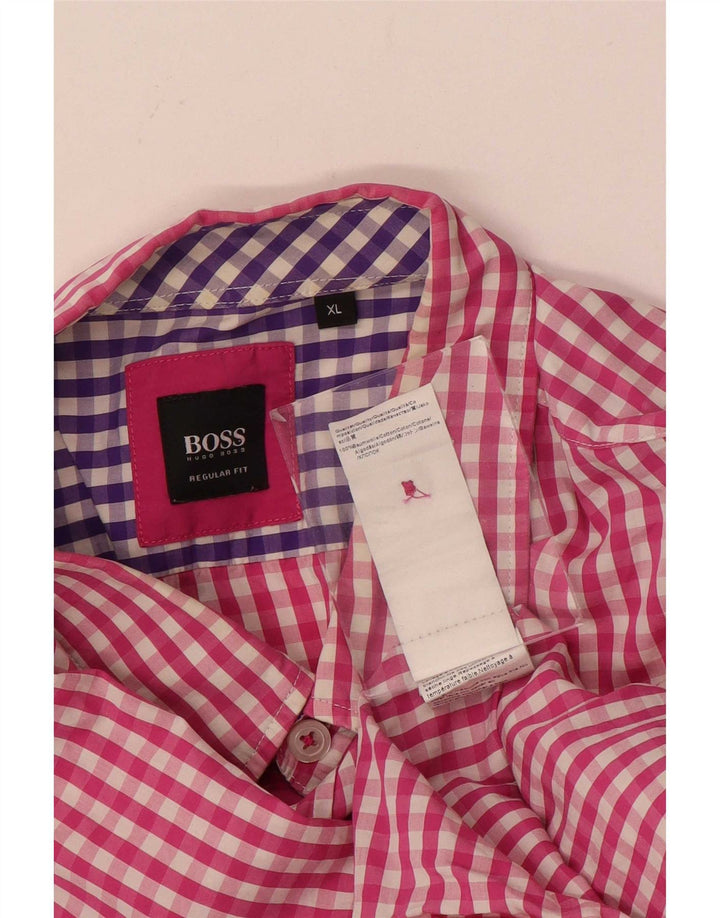 Męska koszula o regularnym kroju Hugo Boss XL, różowa bawełniana kratka