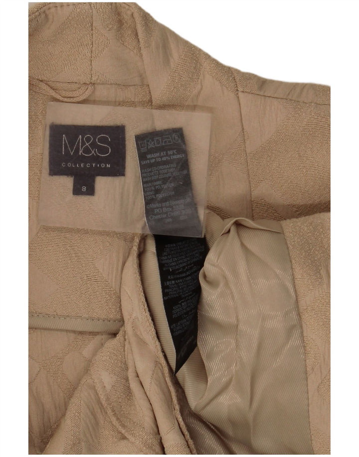 Marks & Spencer Damska otwarta marynarka UK 8, mała, beżowa, geometryczna