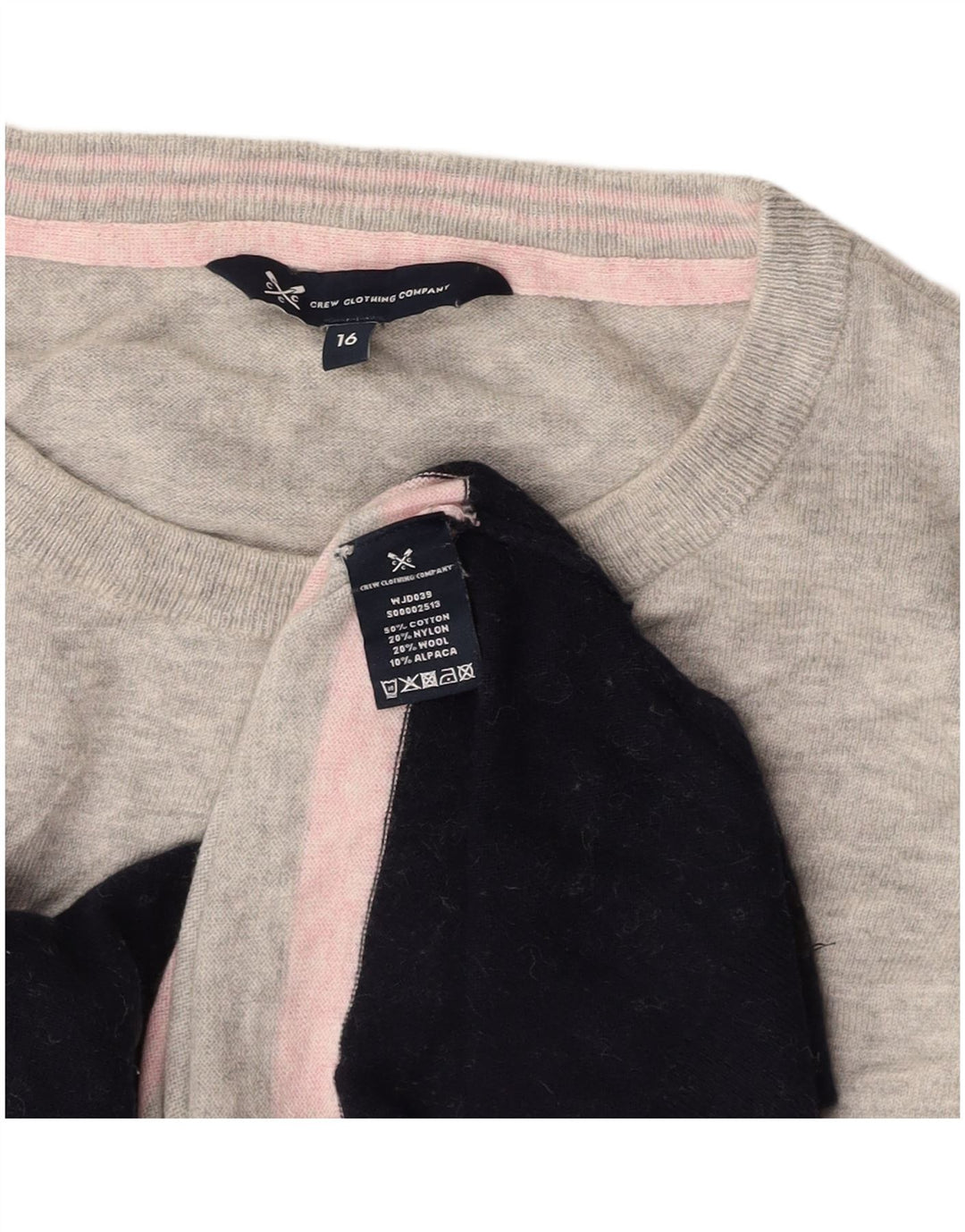 CREW CLOTHING Damski sweter z okrągłym dekoltem UK 16, duży, szary, z blokami kolorów