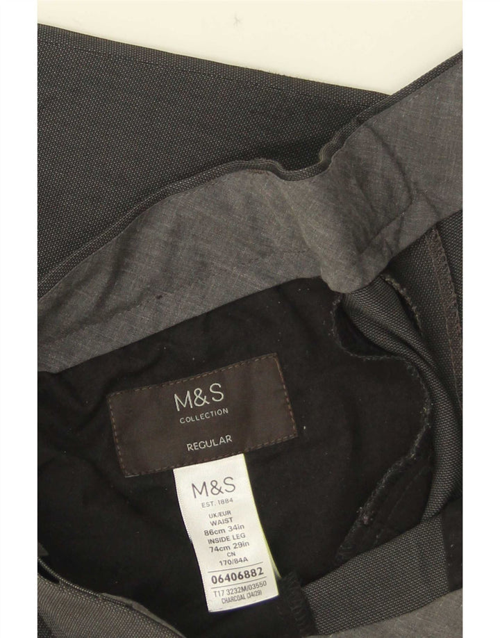Marks & Spencer Męskie proste spodnie garniturowe W34 L29 Szary poliester