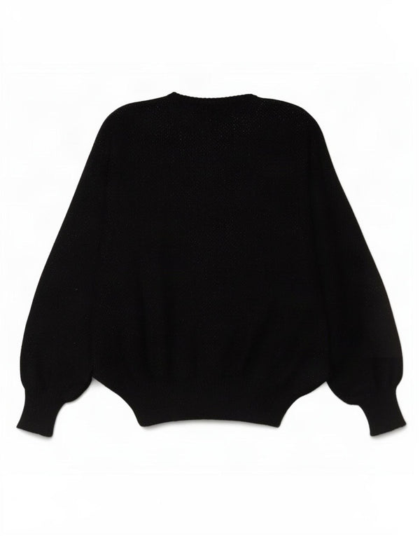 Sweter damski w stylu vintage z dekoltem w łódkę UK 16, duży, czarny, nakrapiany moher