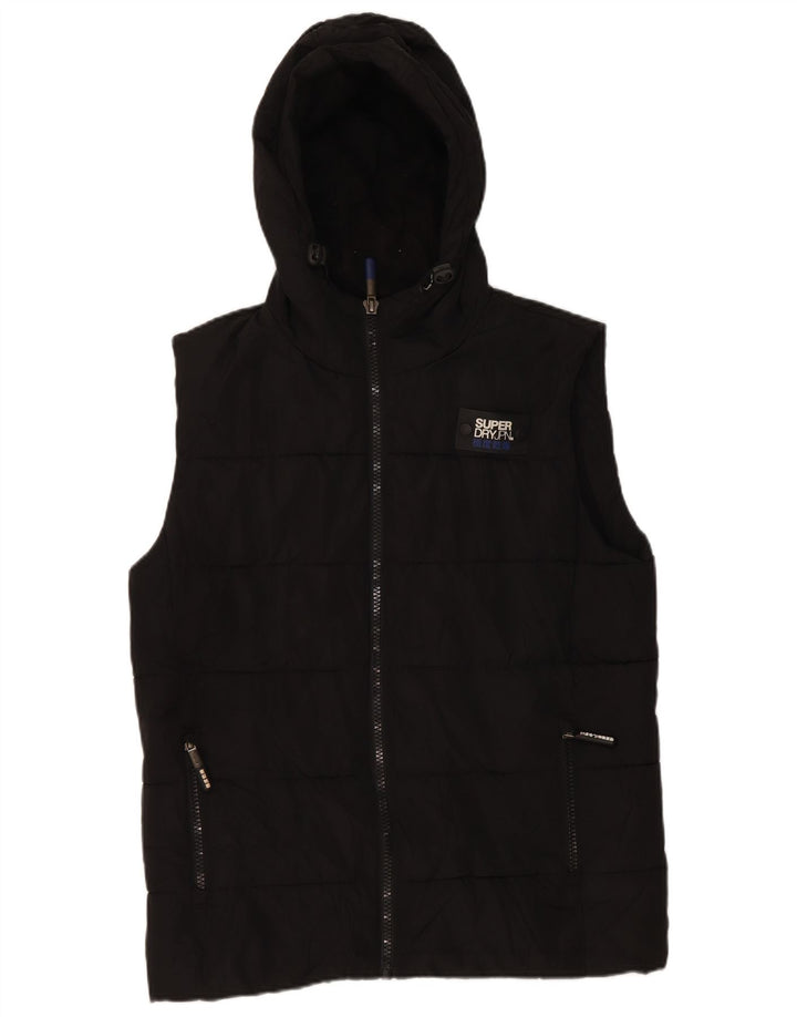 Męska wyściełana kamizelka z kapturem Superdry UK 38, średni czarny poliester