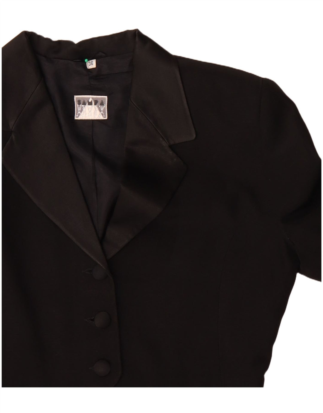 Vintage damska asymetryczna marynarka zapinana na 3 guziki EU 36 Mały czarny octan