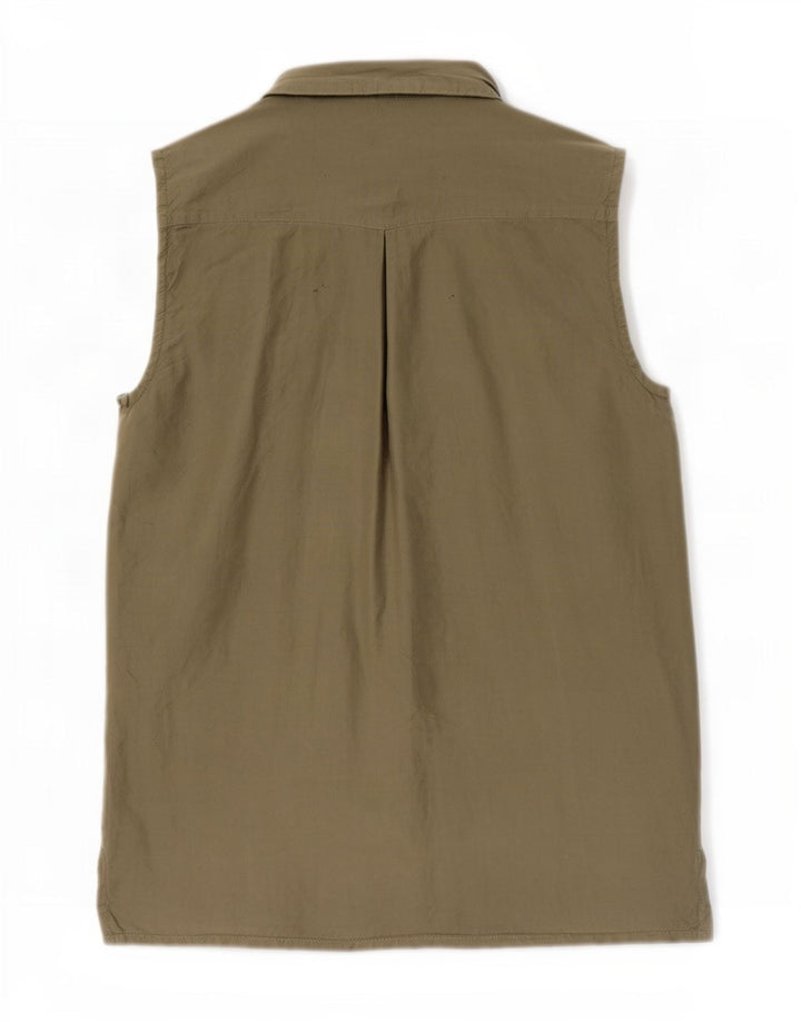 Damska bluzka bez rękawów w stylu vintage, UK 14, średni khaki, jedwab