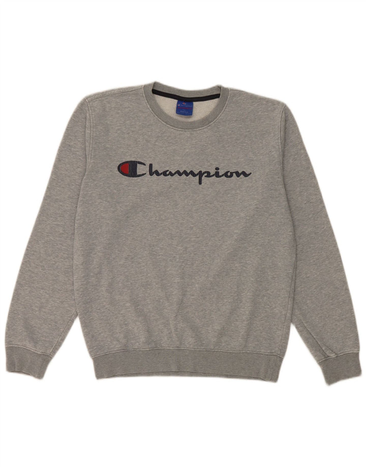 Męska bluza Champion z grafiką, mała, szara, nakrapiana bawełna